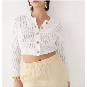 J. Crew Cropped Cardigan Sweater Textured Pointelle Crochet White size Small